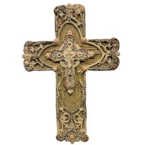 Cross Plaster Easter Home Décor Weathered Look 13" Wall Hanging Smaller Cross